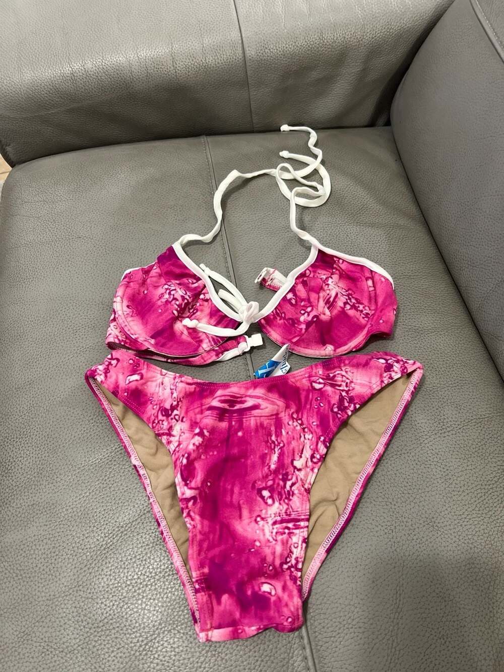 Y2K Brazilian Fluidos Pink Abstract Water Print Underwire Bikini Set Size M
